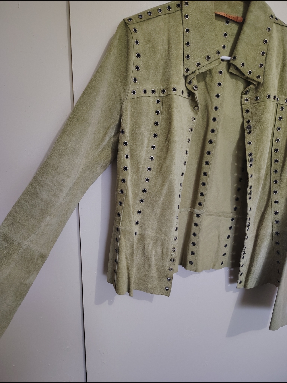 Olive Suede Stud-Trim Leather Jacket - Women - Picture 2 of 2